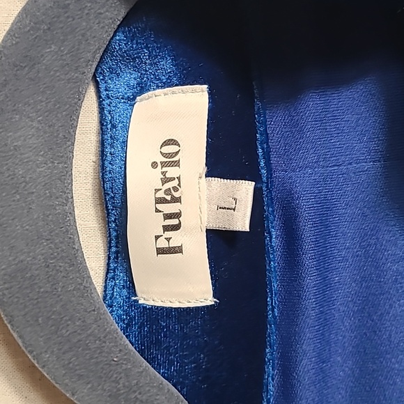 FuTario Boho Blue Velvet Zipper Front Embroidered Lace Trimmed Mini Dress Large - Picture 2 of 9